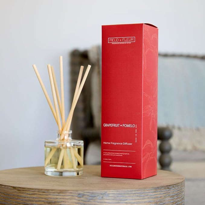 Field + Fleur - Reed Diffuser Set - Home Fragrance Diffuser - Refresh Home, Bedrooms, Bathrooms & More - Notes of Grapefruit, Peach, Mint & Citrus - Made in the USA - Grapefruit Pomelo Scent - 4 oz