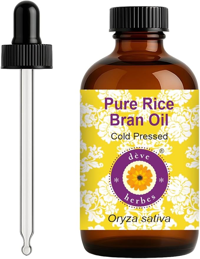 dève herbes Rice Bran Oil (Oryza sativa) with Glass Dropper | Cold Pressed | Pure | Natural | For Diluting Essential oils | For Hair, Skin & Massage | Non-Sticky| Lightweight| Unisex | 120ml (4 oz)