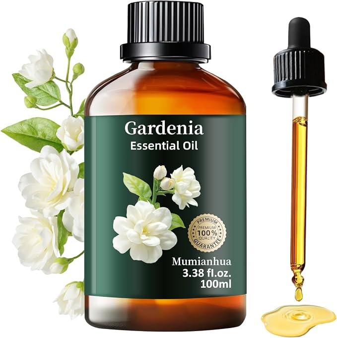 Gardenia Essential Oil, Pure Mumianhua Natural Floral Oil for Luxurious Diffuser & Evening Serenity, Romantic Aroma for Skin, Hair, DIY Perfume, Candle & Soap Making – 3.38 Fl Oz