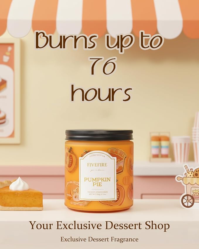 Pumpkin Pie Scented Candles for Autumn Home, 13oz Natural Soy Wax 2-Wick Jar, Up to 76-Hour Clean Burn, Warm Spiced Pumpkin Home Fragrance, Gift for Women Men