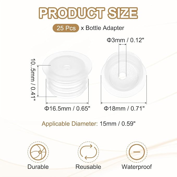 PATIKIL Bottle Adapter 0.59"/15mm Press in Plugs Clear 25Pcs, 0.12" Hole | for Oral Dispenser Liquid Oil Plastic Glass Bottles Stopper