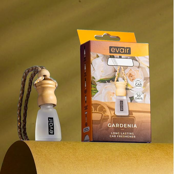 Evair Car Air Freshener | Hanging Air Freshener Car Diffuser | Long Lasting Scents made with Essential Oil | Alcohol Free (Gardenia)