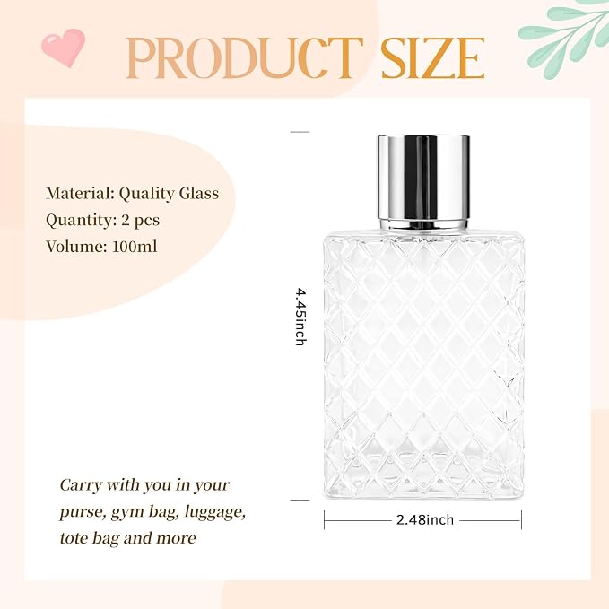 2 Pack 100ml Empty Perfume Bottles Refillable, Glass Perfume Atomizer with Funnels & Droppers, Leak-Proof Travel Perfume Spray Bottles, Fine Mist Sprayer for Cologne Essential Oils