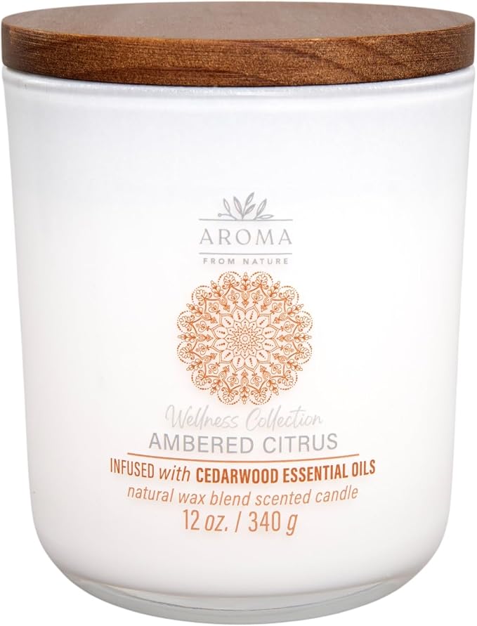 House of Velas, Aroma from Nature Wellness Collection Candle, 12 oz, 2 Cotton Wicks, Ambered Citrus, Large Painted Jar