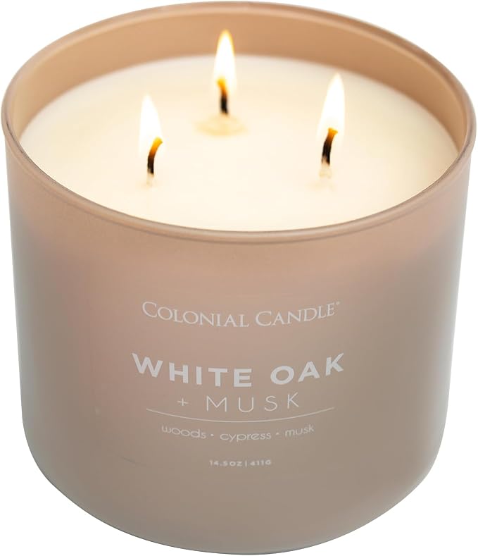 Colonial Candle White Oak & Musk Scented Jar Candle, Pop of Color Collection, 3 Wick, 14.5 oz - Up to 60 Hours Burn