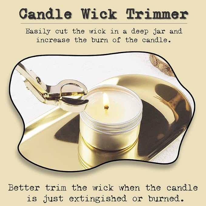 6 in 1 Candle Wick Trimmer Cutter,Candle Lighter Rechargeable, Candle Snuffer Extinguisher, Candle Wick Dipper, Candle Care Kit，Candle Accessory Set with Storage Tray Plate for Candle Lover (Gold-02)