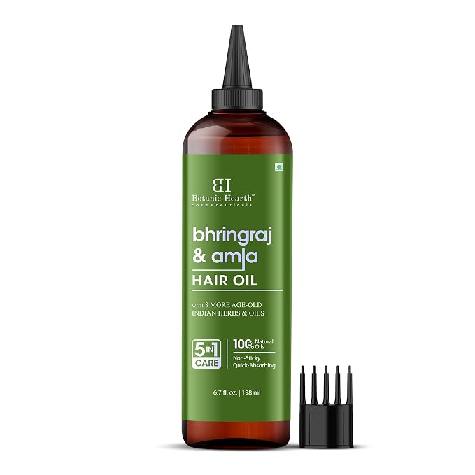 Botanic Hearth Bhringraj & Amla Hair Oil | Nourishing Scalp & Hair Oil for Dry, Frizzy Hair | Supports Fuller-Looking Hair & Shine | Lightweight Botanical Formula | No Harsh Additives | 6.7 fl oz