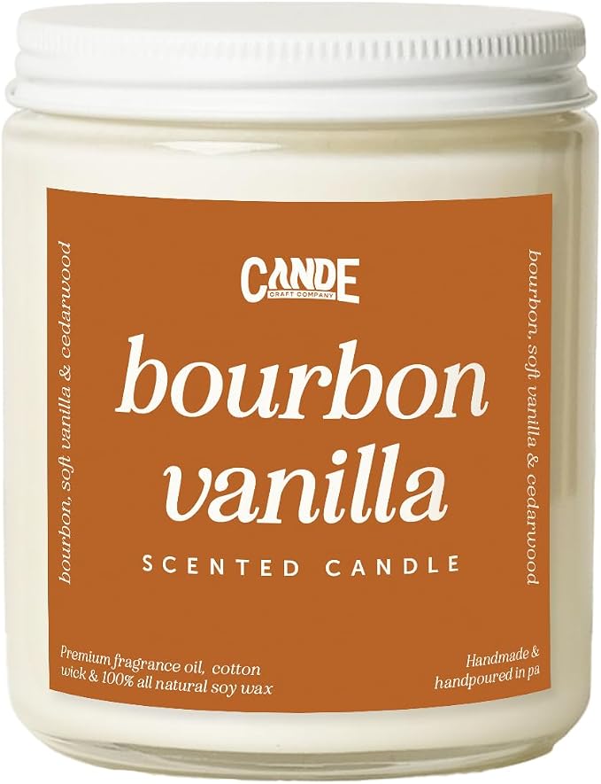 Scented Soy Wax Candle for Home, Luxury Scented Soy Jar Candle, Hand Poured in The USA, Highly Scented & Long Lasting for Home, Mom, Women, Birthday Gift (Bourbon Vanilla)