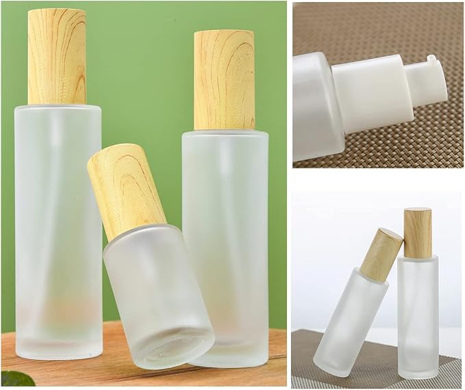 3Pcs 30ml 1oz Matte Glass Pump Bottles - Travel & Toiletries Containers with Plastic Lid for Shampoo, Cream, Liquid, Essential Oils