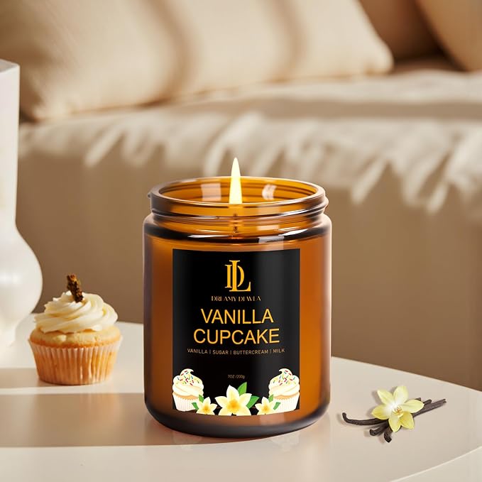 Vanilla Cupcake Candles, Vanilla Cupcake Scented Candle, Mother's Day Candle Gifts for Women, Soy Candles for Home Scented, 7oz 50 Hours Burn, Home Décor