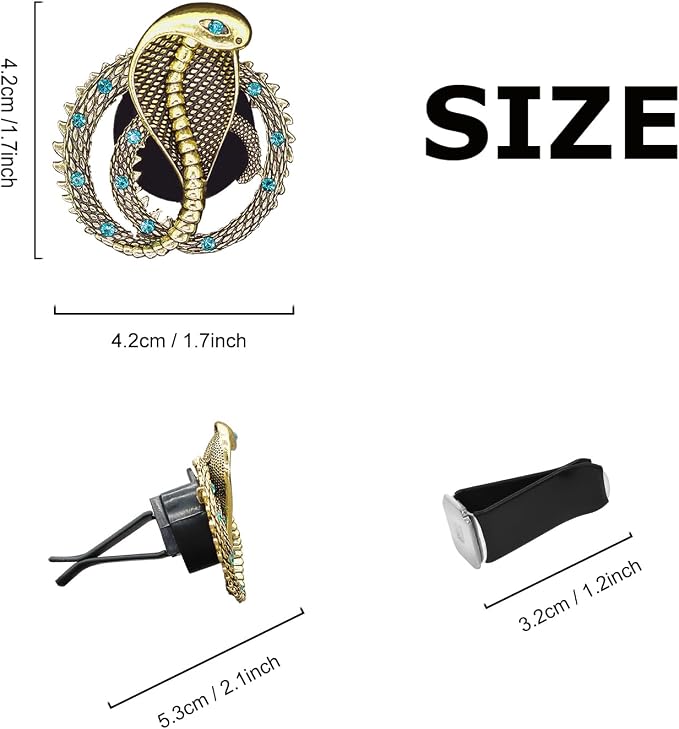 ORIESSE Air Vent Clips,1pc Cobra Car Air Freshener Vent Clip,Snake Badges Decals Car Accessories,Exotic Vintage Gold Alloy Rhinestone Vehicle Decorations for Jeep Truck