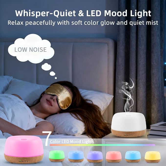 300ML Essential Oil Aromatherapy Diffuser with Remote Control - Quiet Ultrasonic Cool Mist, 7 Color LED Light, 4 Timer Modes, Auto Shut-Off for Bedroom, Office, Yoga & Spa