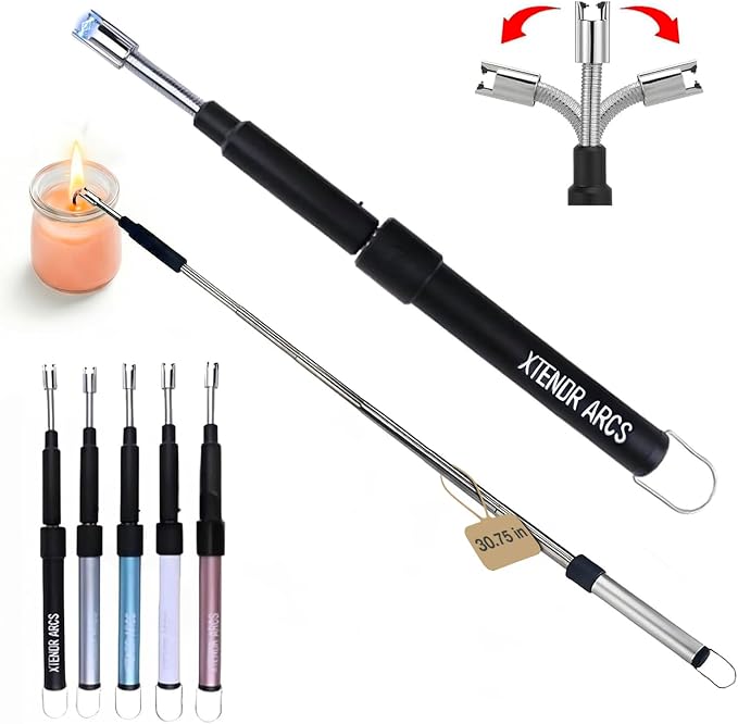 V2 Extendable 2.5 Feet. Arc Extra Long Lighter, Flameless Fireplace Stove Electric Candle Lighter, Long Neck for Pilot Light, Grilling, Firepit, Kitchen, BBQ (Black)