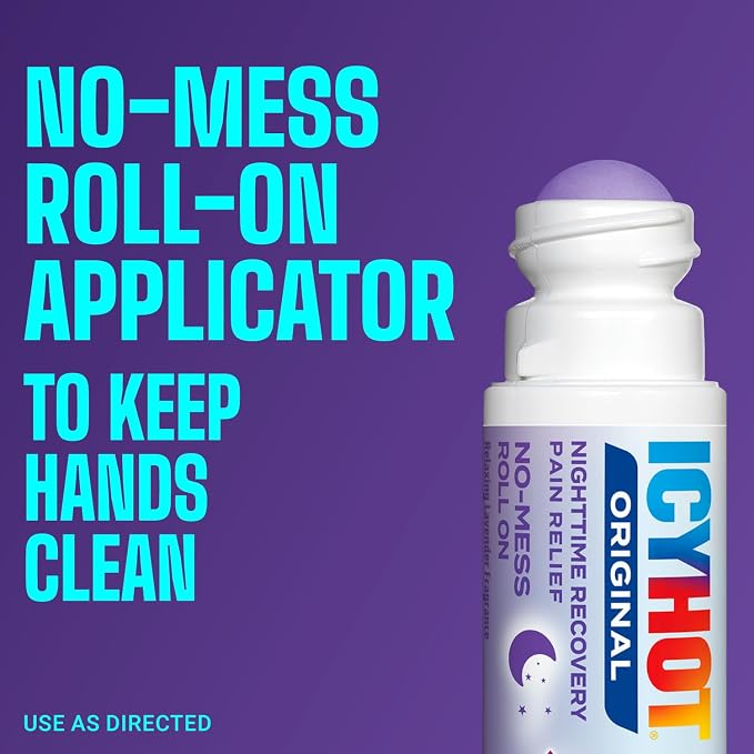Icy Hot Original Pain Relief Nighttime Recovery No-Mess Roll-On Applicator, Fast-Acting Pain Relief with Menthol 8% for Backaches, Joints, Muscle Strains and Arthritis, Lavender Scent, 2 oz