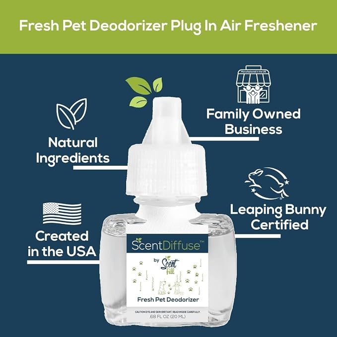 ScentDiffuse Pet Odor Deodorizing Air Freshener Starter Kit, 2 Refills + Diffuser