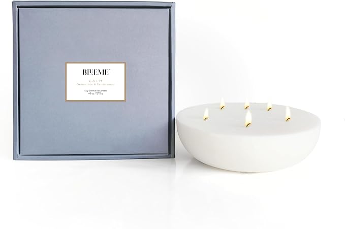 Blueme Calm Candle Refill | Osmanthus & Sandalwood | 5 Wick - Contains Essential Oil, Sustainable, Hand Finished, Hand Poured, Luxury Refill, Natural Cotton Wick, Soy-Wax Blend | Giant 45 oz