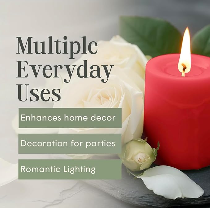 Mister Candle Dripless Unscented Rustic Red Pillar Candles, Set of 3 Hand Poured Solid Color Candles for Holidays, Home Decor, Premium Wax, 60 Hr Burn Time, 3x4 Inch (Rustic Red)