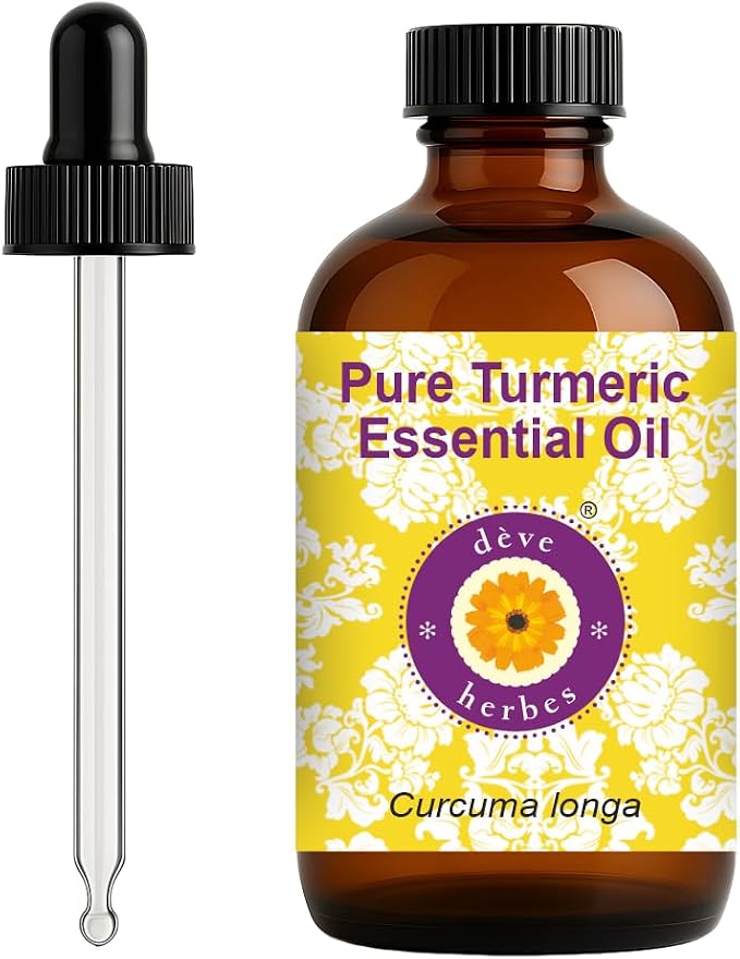 dève herbes Turmeric Essential Oil (Curcuma Longa) with Glass Dropper | Pure | Non-Sticky | Non-Greasy | Lightweight | Men & Women | All Skin Types | Steam Distilled 120ml (4 oz)