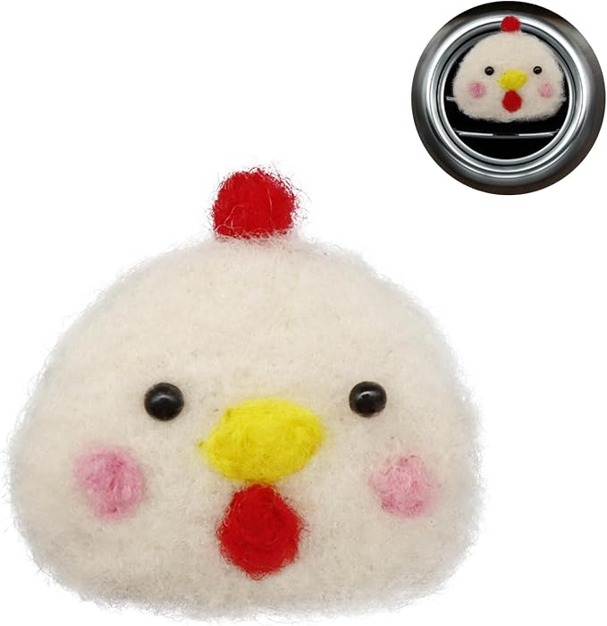 ORIESSE Chick Air Vent Clips Car Air Freshener,White Chicken Car Decor for Women Teens,Wool Felt Girly Accessories,Refillable Essential Oil Diffuser