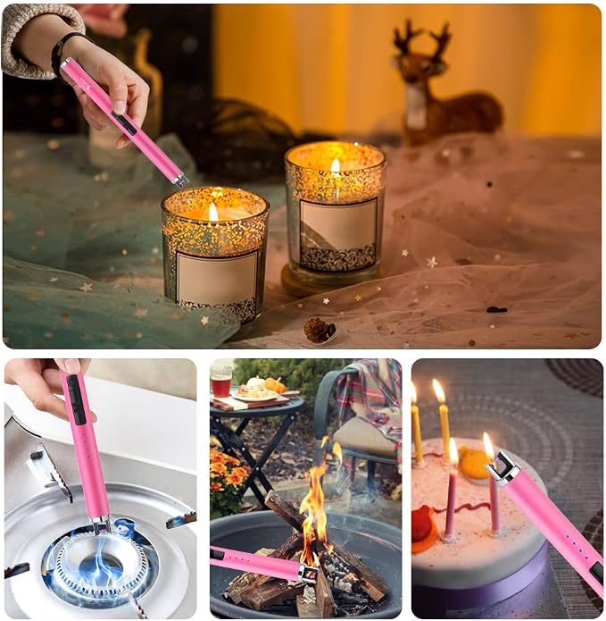SUPRUS Fluorescent Lighter Glows in The Dark USB Lighter Rechargeable Windproof Pocket Size for Candle Cooking BBQ in Party (Pink)