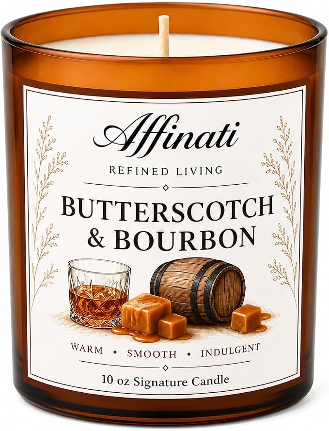 Affinati Butterscotch & Bourbon Signature Candle - 10 oz Luxury Soy Blend Wax Candle, Long-Lasting Home Fragrance