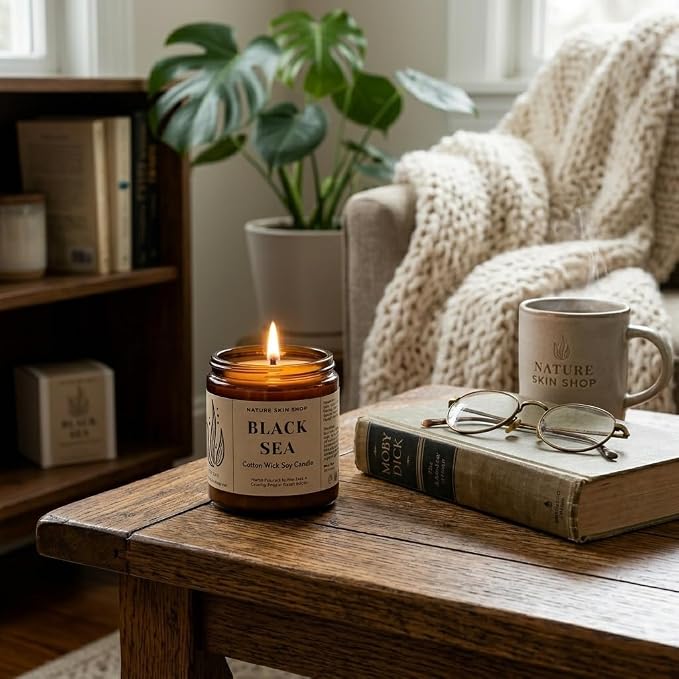 Nature Skin Shop Black Sea Artisan Soy Candle Marine Aromatherapy Home Fragrance Vegan Cotton Wick 8 oz