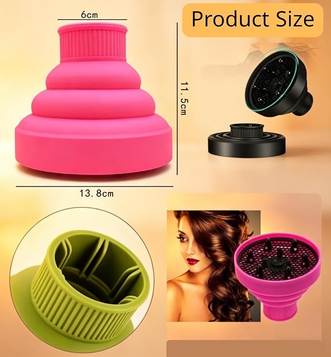 Silicone Hair Dryer Diffuser, Universal Collapsible Diffuser, Foldable Blow Dryer Diffuser for Curly Hair, Portable Hair Diffuser Styling Tool for Frizz-Free Curls & Waves (Blue)