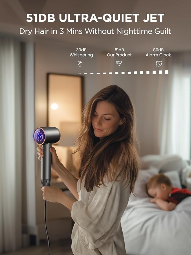 Dual Voltage Travel Hair Dryer with Diffuser, High-Speed Ionic Blow Dryer for Women, Fast Drying, Low Noise, Lightweight, No Heat Damage, European Travel 110V-120V/220V-240V