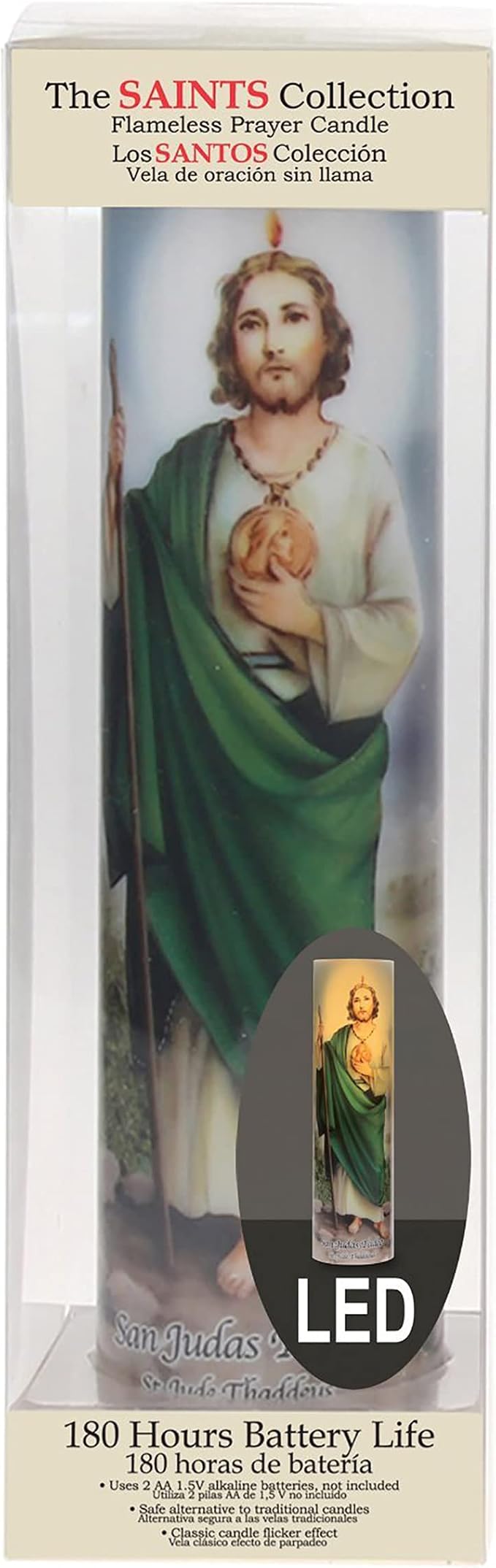 Stonebriar St. Jude Flameless LED Devotional Prayer Candle with Automatic Timer