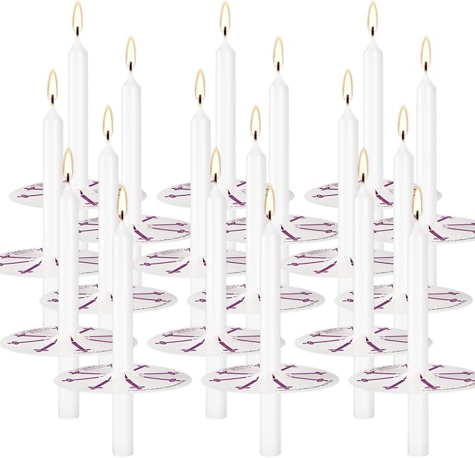 YOROXRG 100 pcs Church Candles with Drip Protectors for Devotional Candlelight Vigil Service, Unscented White 5" H X 1/2" D, No Smoke, Shabbat, Praye