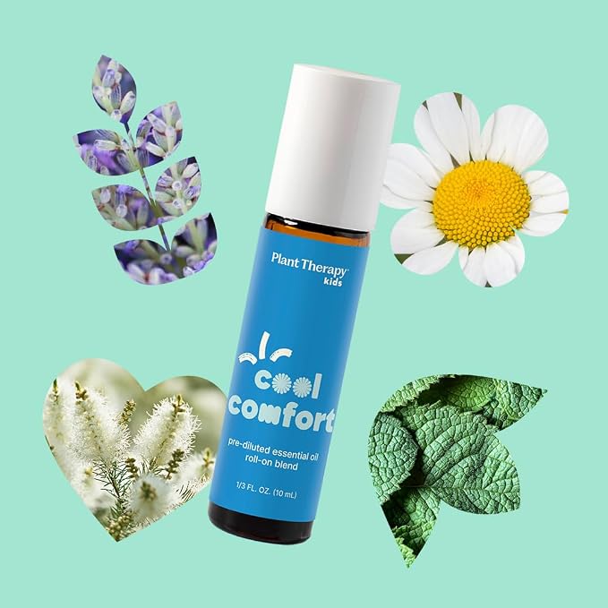 Plant Therapy Kids Cool Comfort Pre-Diluted Essential Oil Roll-On Blend 10 mL (1/3 oz) Relaxation, Cooling Comfort, Seasonal Wellness, Calming Aromatherapy for Kids
