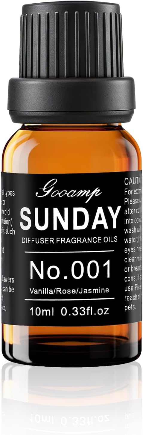 Gooamp SUNDAY-001 Diffuser Oil Essential Oils Blend - Vanilla/Rose/Jasmine - 10mL 0.33fl.oz - Suitable for Water, Anhydrous, Reed, Cold Air, and Automobile Diffusers - Ideal for DIY Crafts