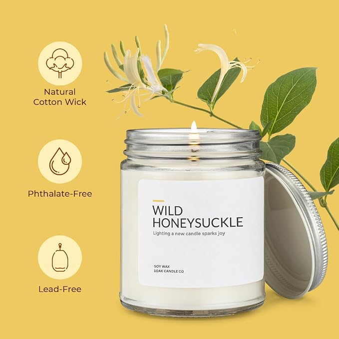 1OAK Honeysuckle Candle - Soy Wax Scented Candles (Wild Honeysuckle) - Soy Candles for Home Scented - Long Burning Premium - Hand-Poured (7oz.)