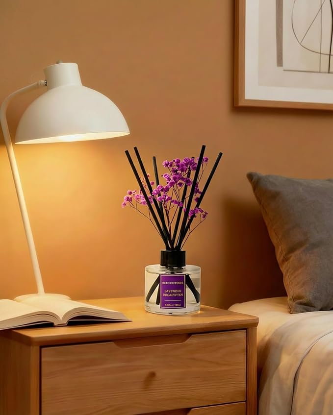 Reed Diffuser Set-Lavender &Eucalyptus Scent Fragrance Oil Diffuser with 6 Reed Sticks | Home & Bedroom Bathroom Decor,3.38 fl oz (100ml)