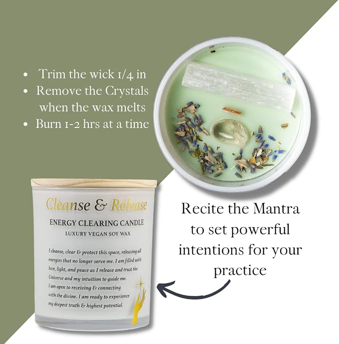 Sage Candles for Cleansing – White Sage Smudge Wood Wick Candles that Crackle with Selenite Crystal & Quartz for Home Rituals & Manifestation