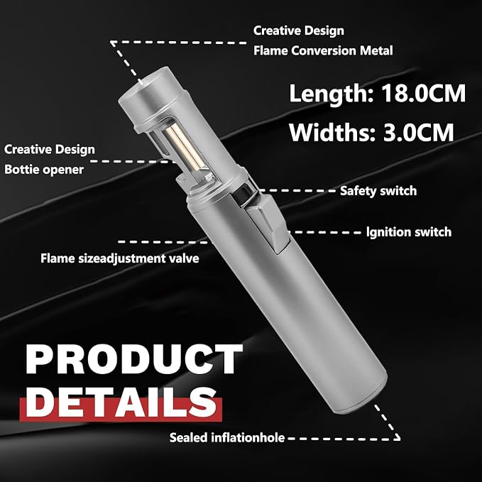 Torch Lighter, Straight Flame Bright Lighters, Windproof Adjustable Flame Color with Safety Lock, Lightsaber Torch Flame for Outdoor, Campfires, BBQ, Candles, Camping
