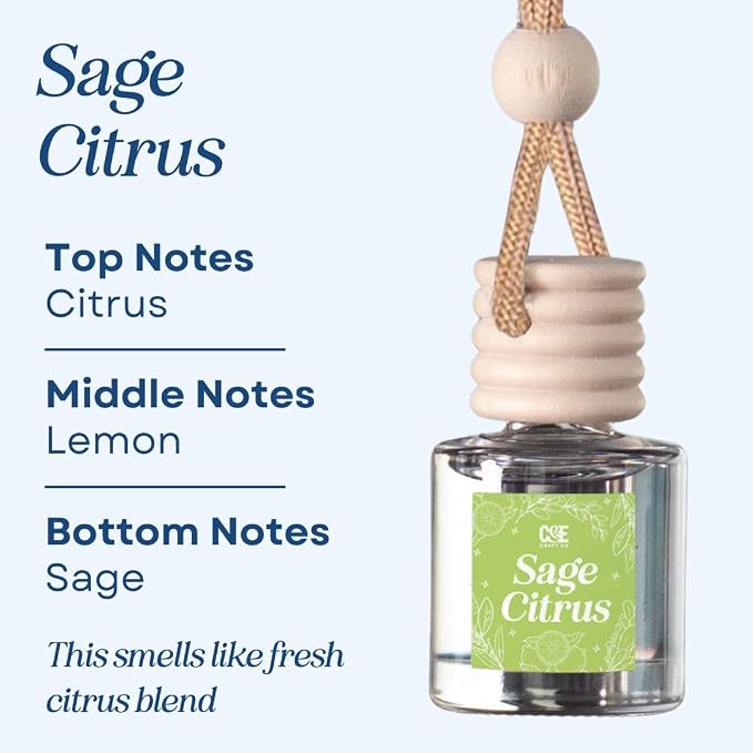 C&E Craft Co Hanging Car Air Freshener Diffuser 2 Pack, Long Lasting Fragrance Oil Car Freshener, Glass Bottle Auto Air Freshener, Made in USA (Sage Citrus)