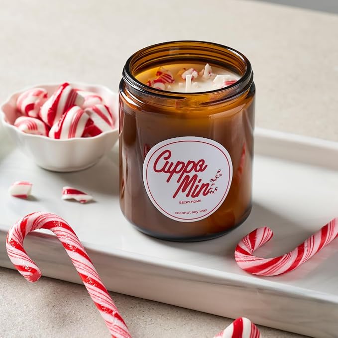 Peppermint Candle, Christmas 9oz Jar, Holiday Home Accent, Candy Cane Aroma, Fresh Winter Scent, Seasonal Gift Candle for Men and Women
