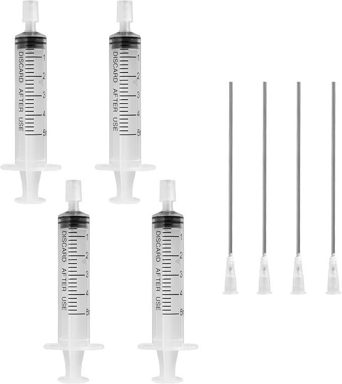 4 Pack-5ml Plastic Perfume Syringe Extracto Decanter Kit with Blunt Stainless Needle Tip, Suitable for Perfume、Ink、Pen、Printer Filling, Refillable Liquid Dispensing and Measuring.