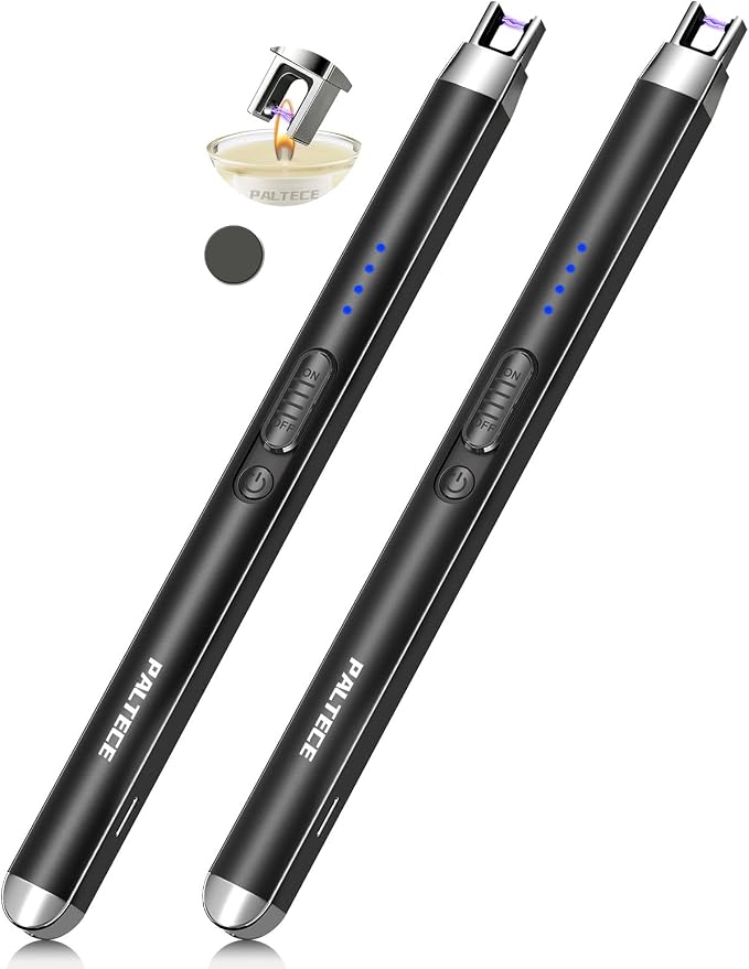 2 Pack Candle Lighter USB Rechargeable Electric Plasma Arc Lighters with Safety Lock, Windproof Flameless Long Lighters Matches for Candle, Grill, BBQ, Camping, Gas Stoves (Black*2)