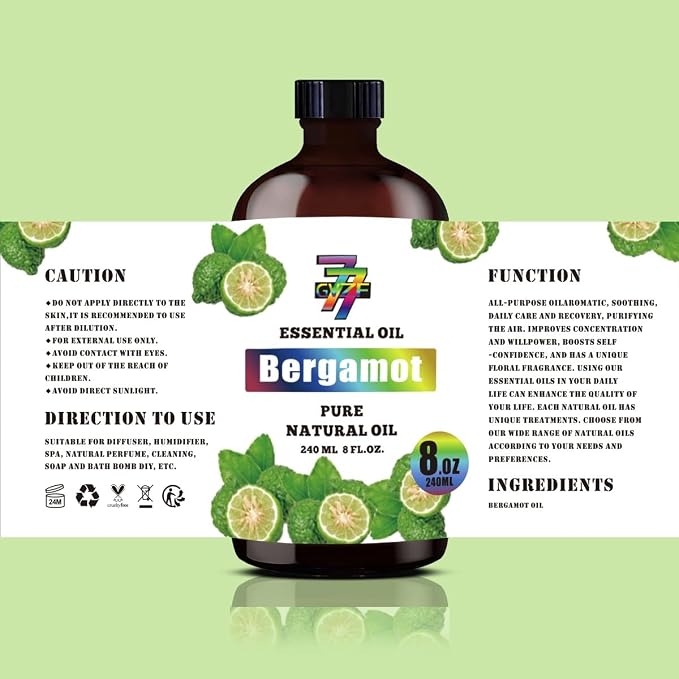 Bergamot Essential Oil, Bergamot Oils, for Diffuser, Humidifier, DIY Candles, Soap, Home, Office, Gift, Essential Oil, GV77ZF Bergamot Fragrance Oil - 8 fl oz (240 ml)