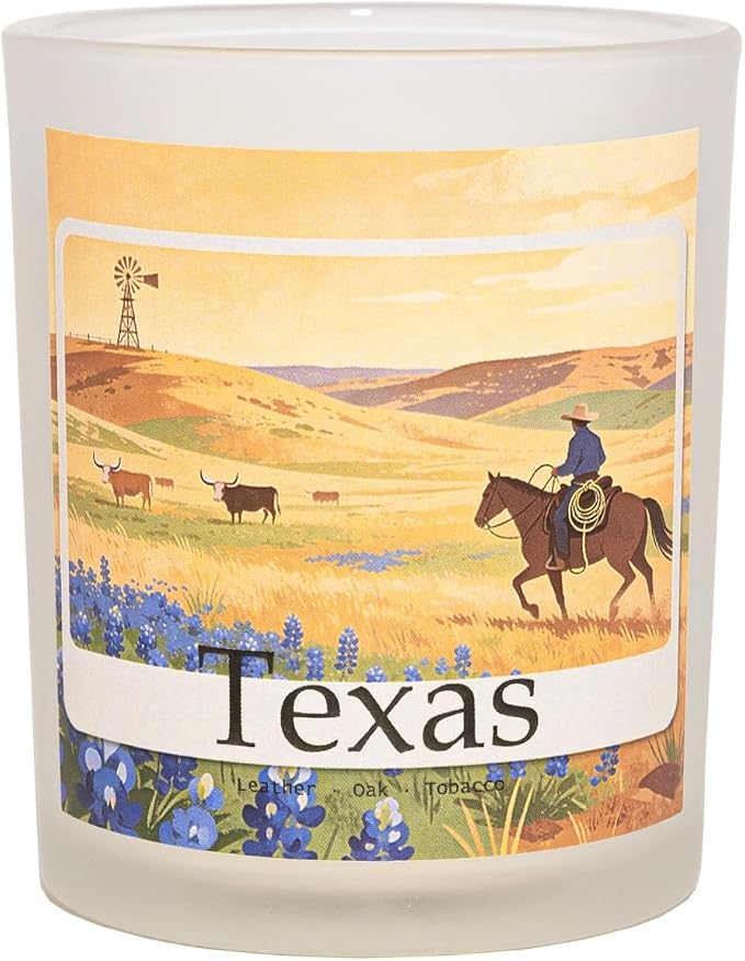 Texas Trail Scented Candle, Leather & Oak & Tobacco, Texas Gifts, Texas Themed Gifts, Texas Gift for Women, Texas Souvenirs, Rustic Decor, 100% Soy Wax, 7OZ