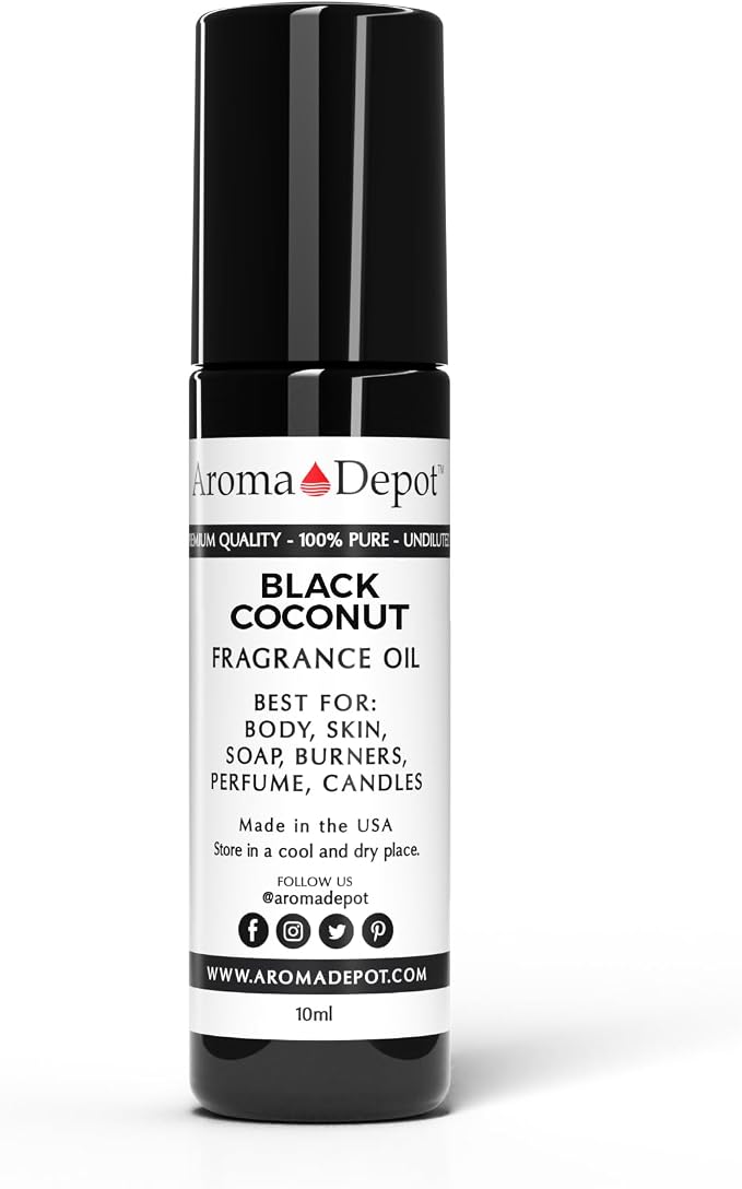 Aroma Depot Black Coconut Fragrance Oil 10ml / 0.33 fl oz. Perfume Skin Oil, Scented, is Great for Candles, Bath Bombs, Body Butters, Creams & Lotions. Few Drops in The Diffuser, Burners, or Warmers.