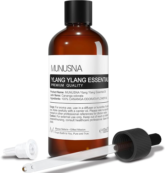 Ylang Ylang Essential Oil 100ML, 100% Pure and Natural Ylang Ylang Oils Aromatherapy Oil for Diffuser, Skin Hair Care, Massage, Yoga, Home, Soap and Candle Making