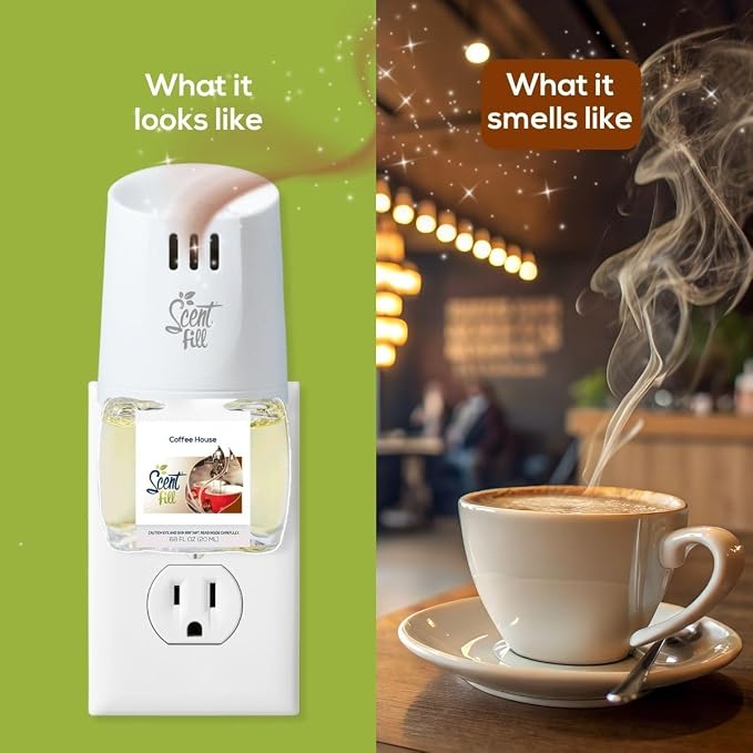 Scent Fill Coffee House Plug in Air Freshener, Scented Oil Refills, 2 Refills + Diffuser
