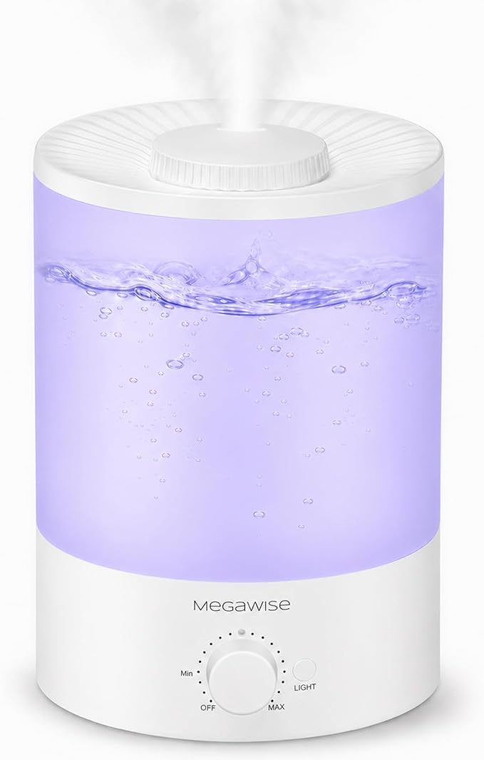 MegaWise Healthy Top-Refill Cool Mist Humidifiers for Bedroom, 24dB Ultrasonic Air Vaporizer with Water Filter for Baby [PP Material], Colorful Night Light,1 Gal Essential Oil Diffuser, Auto Shut Off