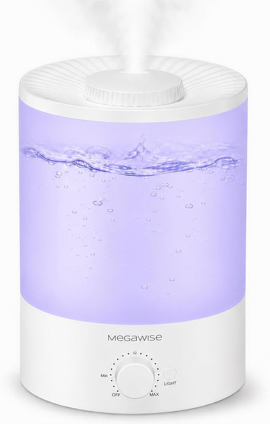 MegaWise Healthy Top-Refill Cool Mist Humidifiers for Bedroom, 24dB Ultrasonic Air Vaporizer with Water Filter for Baby [PP Material], Colorful Night Light,1 Gal Essential Oil Diffuser, Auto Shut Off