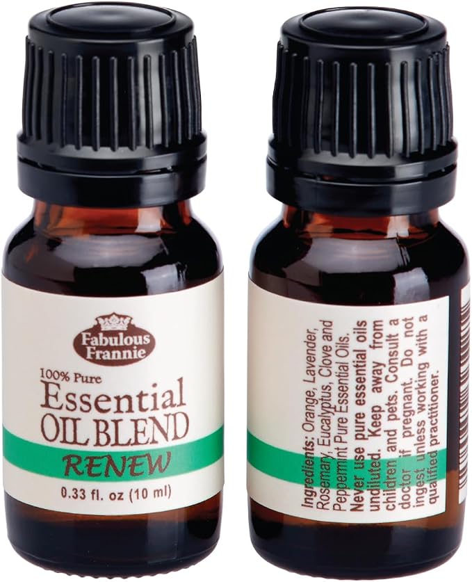 Fabulous Frannie Renew Essential Oil Blend 100% Pure, Undiluted Essential Oil Blend Clove, Peppermint, Orange, Lavender, Rosemary and Eucalyptus Essential Oil 10ml
