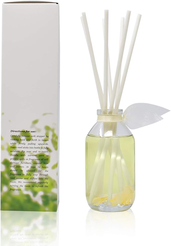 Jasmine Vanilla Diffuser Set, Shelf Decor, Home Fragrance, Spa Scent | Jasmine, vanilla, and classic rose profile, guest bath, decorative glass bottle, powder room, entryway, living room