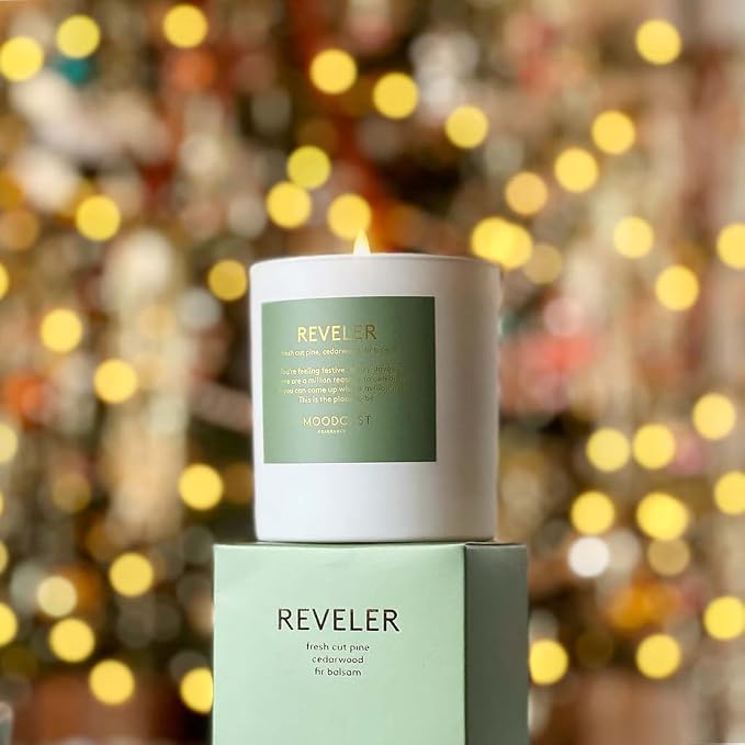Moodcast Reveler Scented Winter Candle – Aesthetic Holiday Candle for Home, Fresh Pine, Cedarwood & Fir Balsam, Clean Coco Wax Blend, Vegan, Paraben-Free, 45-Hour Burn, Christmas Decor – 8oz